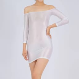 Candy Color Oil Glossy Dresses Long Sleeves Off Shoulder Sexy Ultra Short Packet Hip Skirt High Elastic Tight Mini Dress