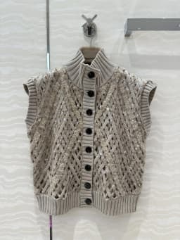 Ladies Autumn And Winter New High Quality Vest Cashmere Knitted Hollow Sequins Fashionable And Versatile