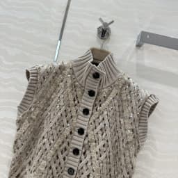 Ladies Autumn And Winter New High Quality Vest Cashmere Knitted Hollow Sequins Fashionable And Versatile