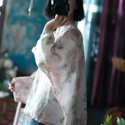 Oversized Women Batwing Sleeve Linen Shirt New 2025 Spring Chinese Style Vintage Floral Print Female Casua Tops Shirts M1057