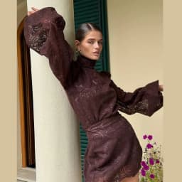 Elegant Hollow Out Lace Short Set Fashion Trendy High Neck Long sleeves Mini Vestidos 2025 Autumn New Chic Party Club Outfit