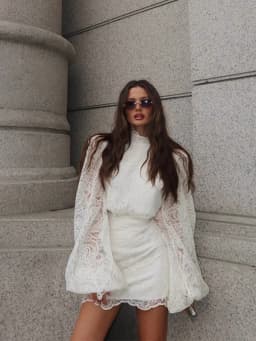 Elegant Hollow Out Lace Short Set Fashion Trendy High Neck Long sleeves Mini Vestidos 2025 Autumn New Chic Party Club Outfit