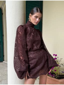 Elegant Hollow Out Lace Short Set Fashion Trendy High Neck Long sleeves Mini Vestidos 2025 Autumn New Chic Party Club Outfit