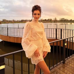 Elegant Hollow Out Lace Short Set Fashion Trendy High Neck Long sleeves Mini Vestidos 2025 Autumn New Chic Party Club Outfit