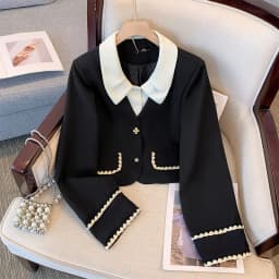 150Kg Plus Size Women's Bust 150 Autumn New Small Fragrant Top Coat And Skirt Two Pieces Set Black 4XL 5XL 6XL 7XL 8XL 9XL