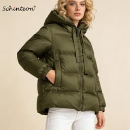 Schinteon Women Down Jacket Casual Autumn Winter Outwear with Hood Thick Warm White Duck Down Luxurious Coat 2025 New