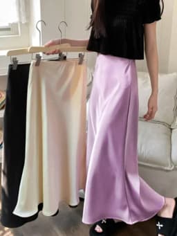 Elegant Women's Skirts High Waist Silk Satin A-line Skirt Lady Fashion Solid Color Purple Long Skirts for Women Fashion 2026