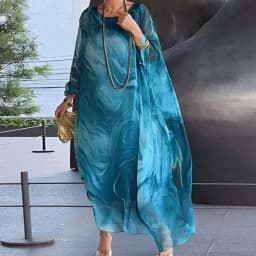 2026 Wrist Sleeve Print Patchwork Maxi Dress, Women O Neck Fashion Elegant Party Dress, Spring Autumn Simple Loose Ladies Dress