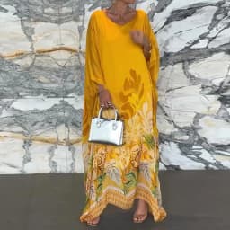 2026 Wrist Sleeve Print Patchwork Maxi Dress, Women O Neck Fashion Elegant Party Dress, Spring Autumn Simple Loose Ladies Dress