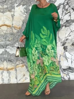 2026 Wrist Sleeve Print Patchwork Maxi Dress, Women O Neck Fashion Elegant Party Dress, Spring Autumn Simple Loose Ladies Dress