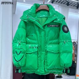Korean Fashion Winter Short Jacket Women Waterproof Shiny Candy-Colored White Duck Down Coat Female Loose Hooded Parker Overcoat