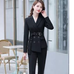 Asymmetric Size S-5XL Women Pant Suit With Belt Red White Black Two Pieces Set Triple Breasted Blazer With Trouser For Winter