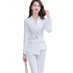 Asymmetric Size S-5XL Women Pant Suit With Belt Red White Black Two Pieces Set Triple Breasted Blazer With Trouser For Winter
