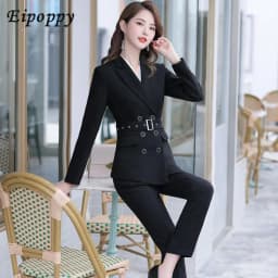 Asymmetric Size S-5XL Women Pant Suit With Belt Red White Black Two Pieces Set Triple Breasted Blazer With Trouser For Winter