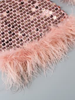 Sexy O Neck Long Sleeve Sequins Feathers Mini Dress Women Pink Glitter Sequin Backless Slim Dress Elegant Evening Party Club