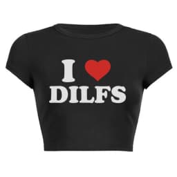 I Love Dilfs Print Female T Shirt Summer Harajuku Crop Top Sexy Party Clothes O Neck Cropped Navel Women Fashion T-Shirt