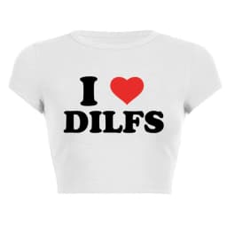 I Love Dilfs Print Female T Shirt Summer Harajuku Crop Top Sexy Party Clothes O Neck Cropped Navel Women Fashion T-Shirt