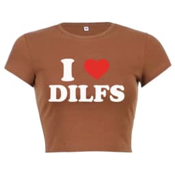 I Love Dilfs Print Female T Shirt Summer Harajuku Crop Top Sexy Party Clothes O Neck Cropped Navel Women Fashion T-Shirt