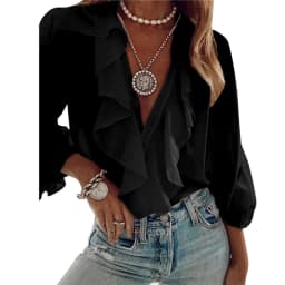 Chiffon Solid Color Shirts Women Loose Ruffled V Neck Long Sleeve Blouses Tops Female 2024 Autumn New Lady Streetwear Top