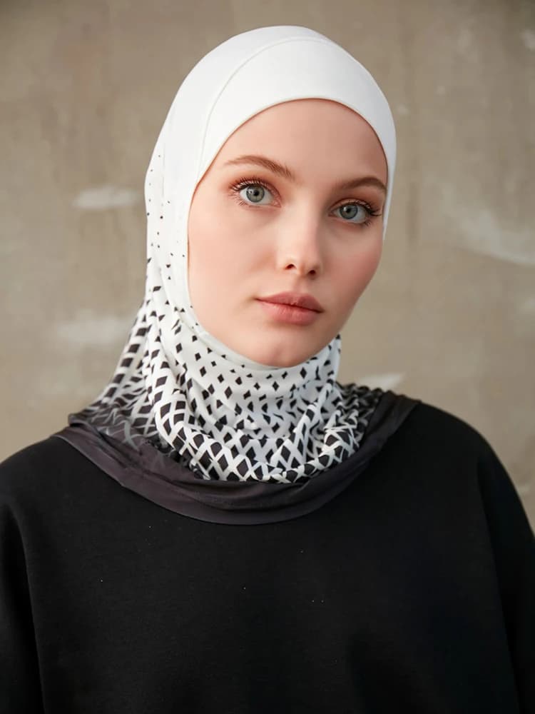 Sporty Muslim Inner Hijab Women Geometric Printing Pattern Instant Turban For Ladies Head Wrap Headband Header Model