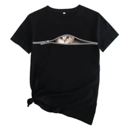 Cotton 100% Plus Size Cat Print Modal Round Neck Short-sleeved Women's T-shirt Tops Graphic T Shirts Clothes Oversized T Shirt