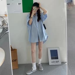 Biyaby Summer Short Sleeve Purple Shirts for Women Korean Loose Button Midi-Length Coat Ladies Vintage Simple All-Match Blouse