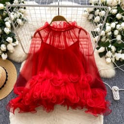 Vintage Elegant ruffle mesh long sleeve Top Korean Streetwear High Street Autumn Basics T-Shirts