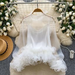 Vintage Elegant ruffle mesh long sleeve Top Korean Streetwear High Street Autumn Basics T-Shirts