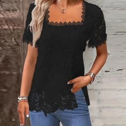 2024 New Spring Summer Lace Shirts For Women Short Sleeve Loose T Shirt Women Casual Solid White Elegant Tee Pullover