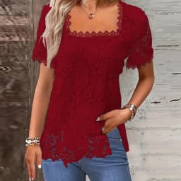 2024 New Spring Summer Lace Shirts For Women Short Sleeve Loose T Shirt Women Casual Solid White Elegant Tee Pullover