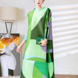 Miyake Fold 2025 Spring New High-End Temperament Design Sense Printing Dress Women Loose Fashion Swing Skirt