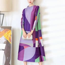 Miyake Fold 2025 Spring New High-End Temperament Design Sense Printing Dress Women Loose Fashion Swing Skirt