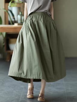 Amax LuluE 2025 Japan Summer Streetwear Fashion Women Khaki A-Line Skirts Ladies Elastic Casual Long Skirt Girls Vintage Clothes