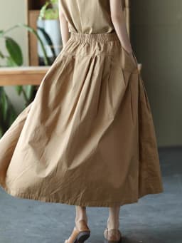 Amax LuluE 2025 Japan Summer Streetwear Fashion Women Khaki A-Line Skirts Ladies Elastic Casual Long Skirt Girls Vintage Clothes