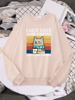 I Like Cats And Coffee Print Women Hoody Hip Hop Pocket Sweatshirt Autumn Creativity Pullover Aesthetic Fleece Female Sportswear