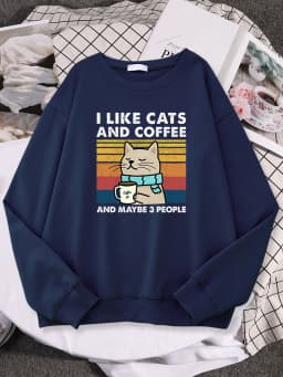 I Like Cats And Coffee Print Women Hoody Hip Hop Pocket Sweatshirt Autumn Creativity Pullover Aesthetic Fleece Female Sportswear