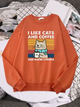 I Like Cats And Coffee Print Women Hoody Hip Hop Pocket Sweatshirt Autumn Creativity Pullover Aesthetic Fleece Female Sportswear
