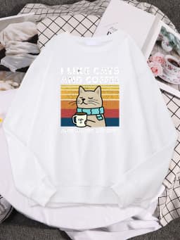 I Like Cats And Coffee Print Women Hoody Hip Hop Pocket Sweatshirt Autumn Creativity Pullover Aesthetic Fleece Female Sportswear