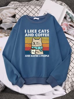 I Like Cats And Coffee Print Women Hoody Hip Hop Pocket Sweatshirt Autumn Creativity Pullover Aesthetic Fleece Female Sportswear