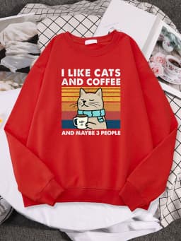 I Like Cats And Coffee Print Women Hoody Hip Hop Pocket Sweatshirt Autumn Creativity Pullover Aesthetic Fleece Female Sportswear