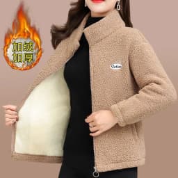 Mom's Autumn Winter Stand collar Lamb Wool Jacket New Women's Plush Thicken Cotton Coat Female Granular velvet Short Outwear Top