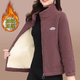 Mom's Autumn Winter Stand collar Lamb Wool Jacket New Women's Plush Thicken Cotton Coat Female Granular velvet Short Outwear Top