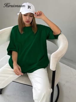 Hirsionsan Trendy 100% Cotton T Shirts for Women Summer Soft O-neck Short Sleeve Solid Tees Female Simple Loose Streetwear Tops