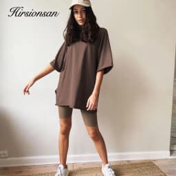 Hirsionsan Summer Cotton Loose Sets Women 2023 Oversized Two Pieces T Shirts and High Waist Knitted Shorts Outfits Tracksuit