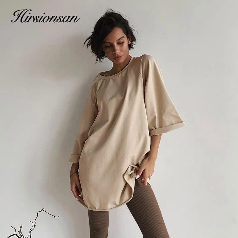 Hirsionsan Summer Cotton Loose Sets Women 2023 Oversized Two Pieces T Shirts and High Waist Knitted Shorts Outfits Tracksuit