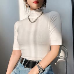 Basic Cotton T Shirt Women Turtleneck Slim Tshirt Short Sleeve T-shirts Female Casual Elasticity White Tee Shirt Femme Woman Top