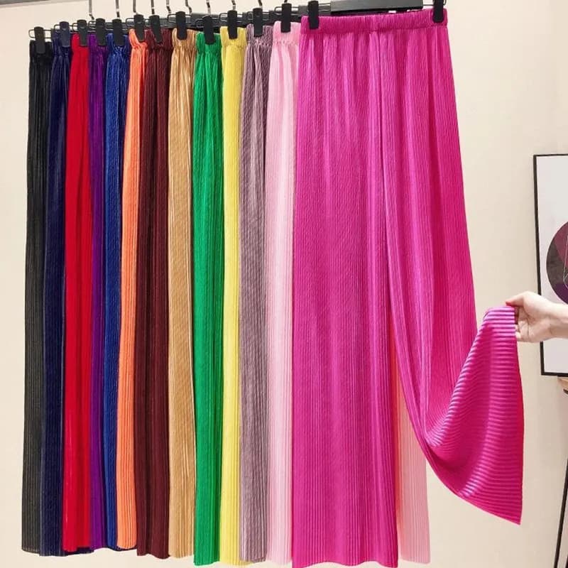 Pants Women 2026 Spring Summer Wide Leg Pants Loose Palazzo Pants Fashion Bohemian Pleated Trousers Ropa Coreana Pantalones
