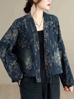 Amax LuluE 2026 Chinese Fashion Womens Loose Luxury Printed Denim Jackets Ladies Classic Casual Vintage Floral Oversized Coats