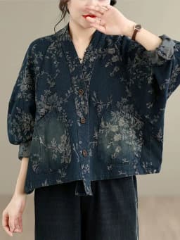 Amax LuluE 2026 Chinese Fashion Womens Loose Luxury Printed Denim Jackets Ladies Classic Casual Vintage Floral Oversized Coats