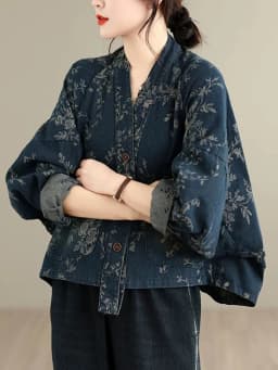 Amax LuluE 2026 Chinese Fashion Womens Loose Luxury Printed Denim Jackets Ladies Classic Casual Vintage Floral Oversized Coats